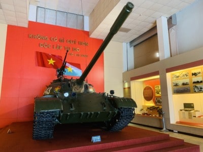 Inside the Vietnam Military museum.  This is a picture of a tank.