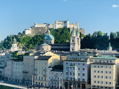 View of the castle on the hill in Salzburg that we saw on our Sound of Music tour