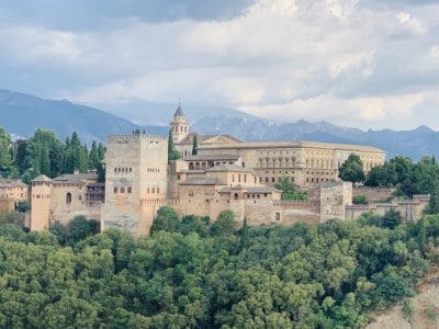 A view of the Nasrid Palace part of the Alhambra from the Mirador de San Nicolas (viewpoint from St. Nicolas church)