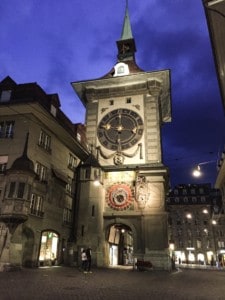 Bern clock tower at night