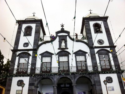 The Nossa Senhora do Monte church in Monte - this is black and white.  You can see people on a balcony on the top