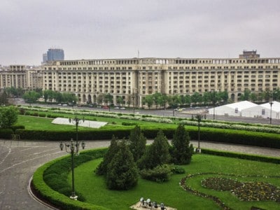The Palace of the Parliament/People's Palace, a Bucharest attraction.  You can see the neat and tidy lawns in front it