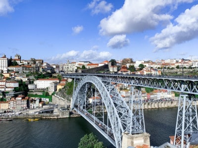 The Dom Luis I bridge across the Douro river.  You can see the houses of Rebeira in Porto in the background