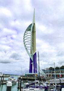 A view of the Spinnaker Tower, a landmark you can see on a day trip by train from London